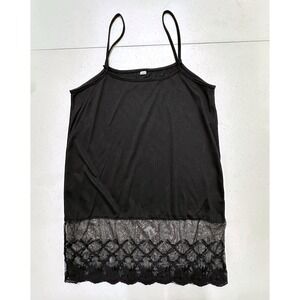 The Wow‎ Now Black Lace Trim Cami Spaghetti Strap Tank Top Basic Layering Slip S